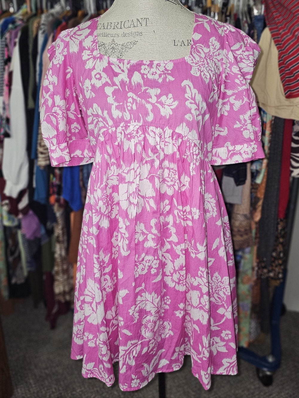entro Pink Floral Square-Neck Babydoll Dress